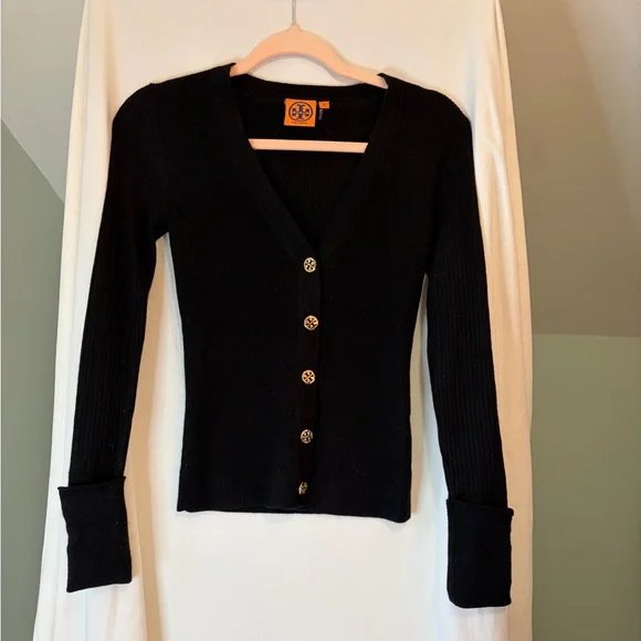 Tory Burch Simone cardigan wool in black size small - Picture 2 of 9